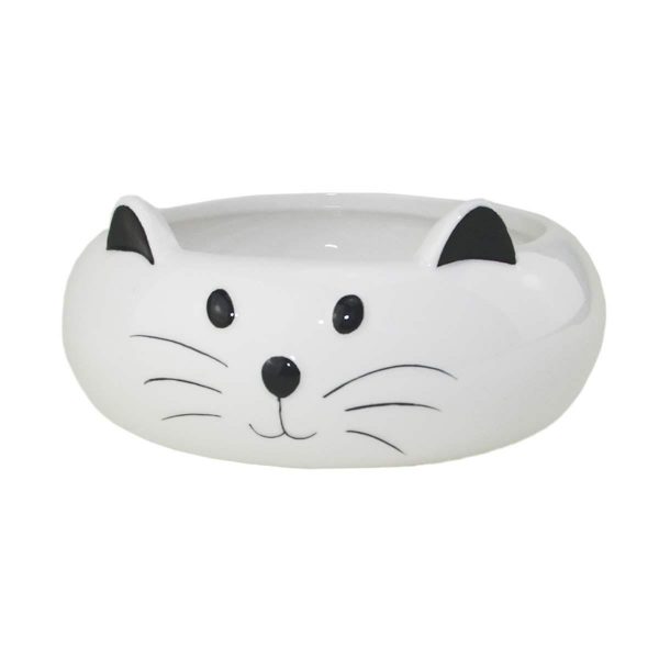 Керамическая миска Белый кот - посуда для домашних животных