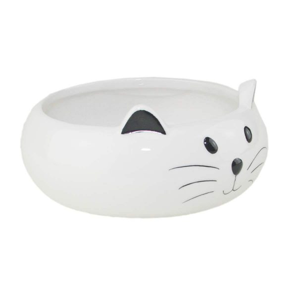 Керамическая миска Белый кот - посуда для домашних животных